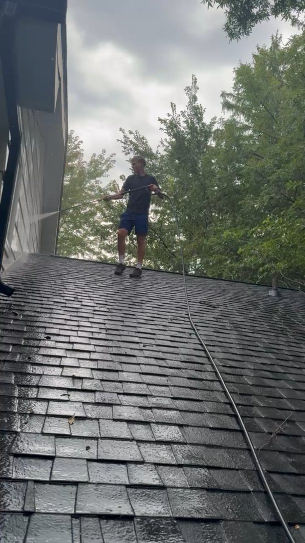 A soft-washed, algae-free roof on a central-Iowa home